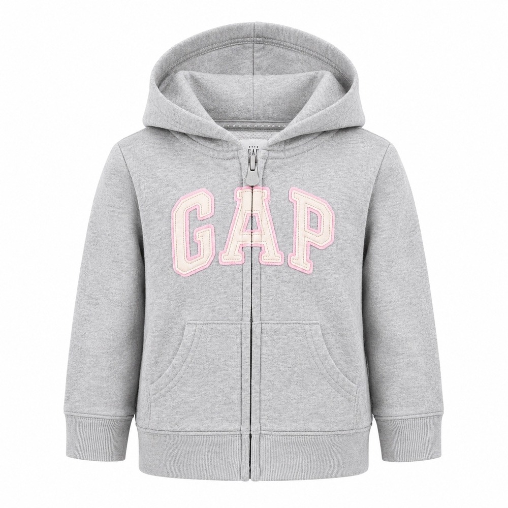 Baby Gap Toddler Girls Gray Pink‎ Glitter Logo Full Zip Hoodie 18-24 Mo jacket